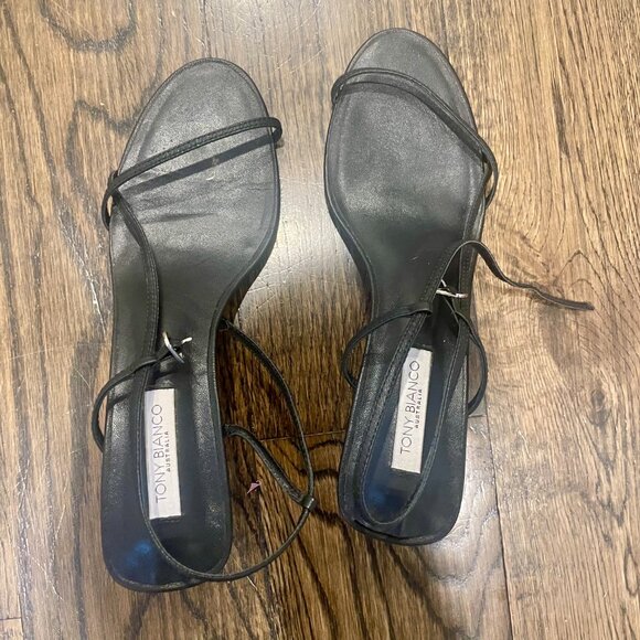 Tony Bianco Caprice Bare Sandals Strappy Black Leather Heels Size 8.5 - Picture 6 of 6